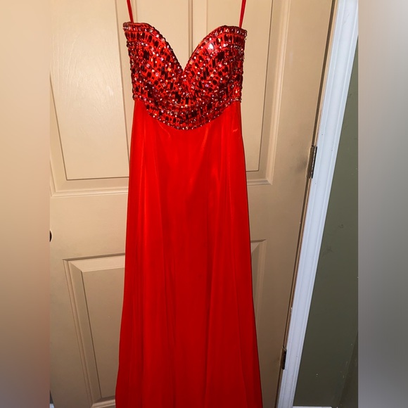 Red Strapless Prom Dress - Picture 2 of 3